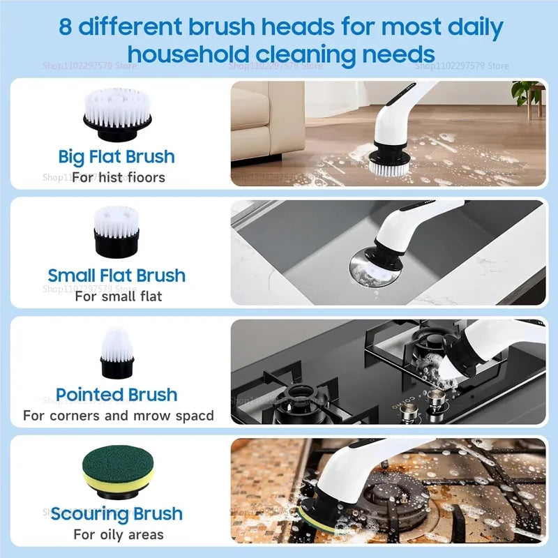 9 in 1 Electric Spin Scrubber Cordless Cleaning Brush Shower Scrubber Adjustable Extension Handle Waterproof For Tub Tile Floor - Smarsty