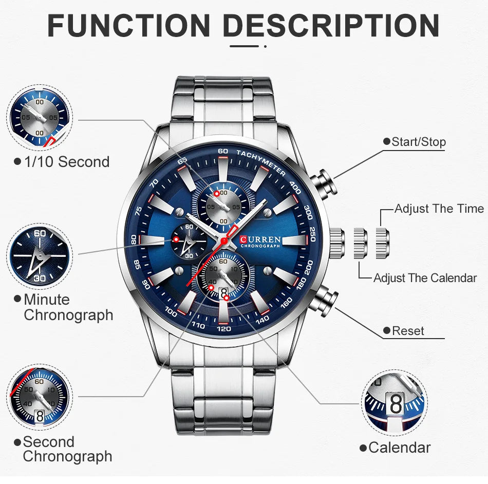 Luxury CURREN Quartz Men’s Watch Waterproof Sport Chronograph - Smarsty