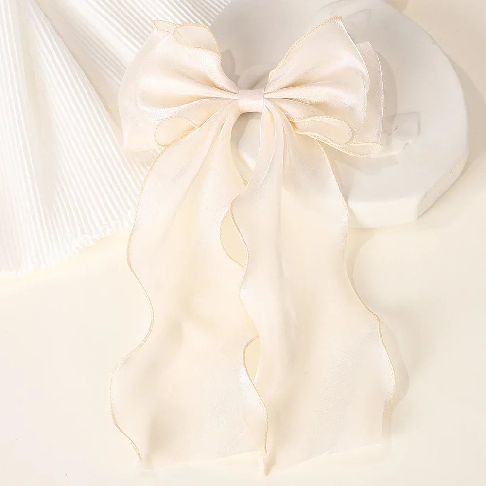 Girls Elegant Big Bow Satin Hair Clip Accessory - Smarsty