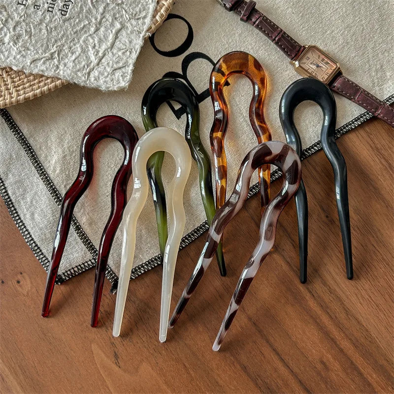 U-Shaped Hair Fork Fashion Tortoiseshell Acetate Acrylic Hairpin Geometric Headwear Hair Sticks Women Girls Hair Accessories - Smarsty