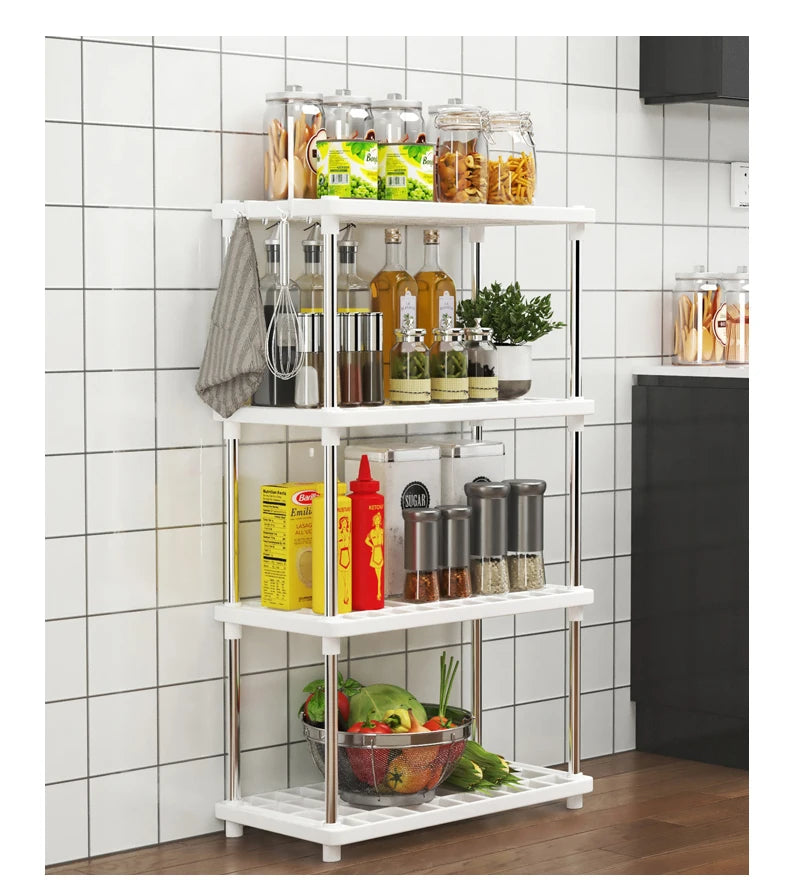 Four-Layer Multifunctional Storage Rack for Bathroom, Living Room, Kitchen, and Bedroom; Plastic Floor-Standing Storage Rack for Bathroom Organization by Smarsty
