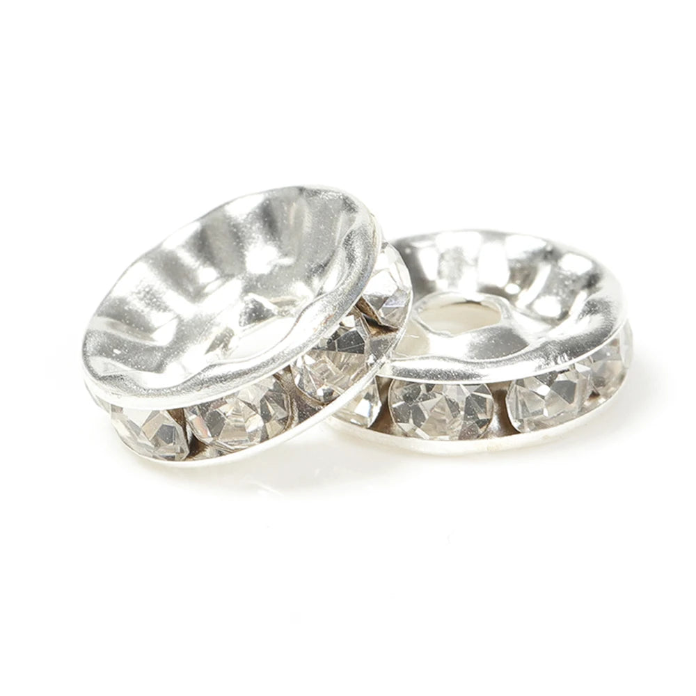 100pcs Silver Crystal Rhinestone Spacer Beads for Jewelry Making - Smarsty