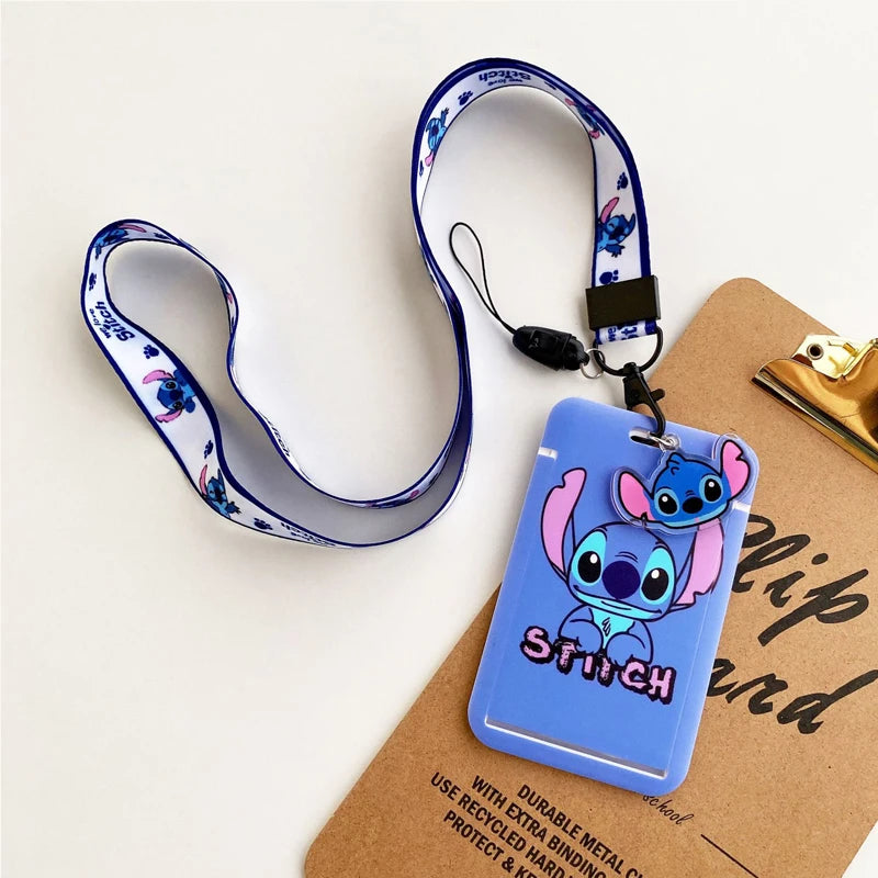 Disney Stitch ID Badge Holder Lanyards Pendant Lovely Girls Lilo Door Card Holders Neck Strap Keychain Women Credential Gift - Smarsty