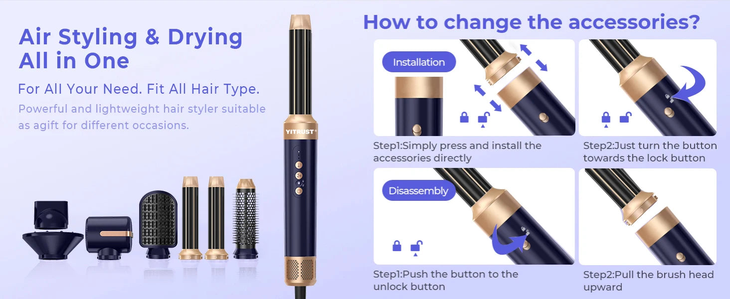 High Speed 7 In 1 Hair Dryer Brush with Diffuser - Smarsty