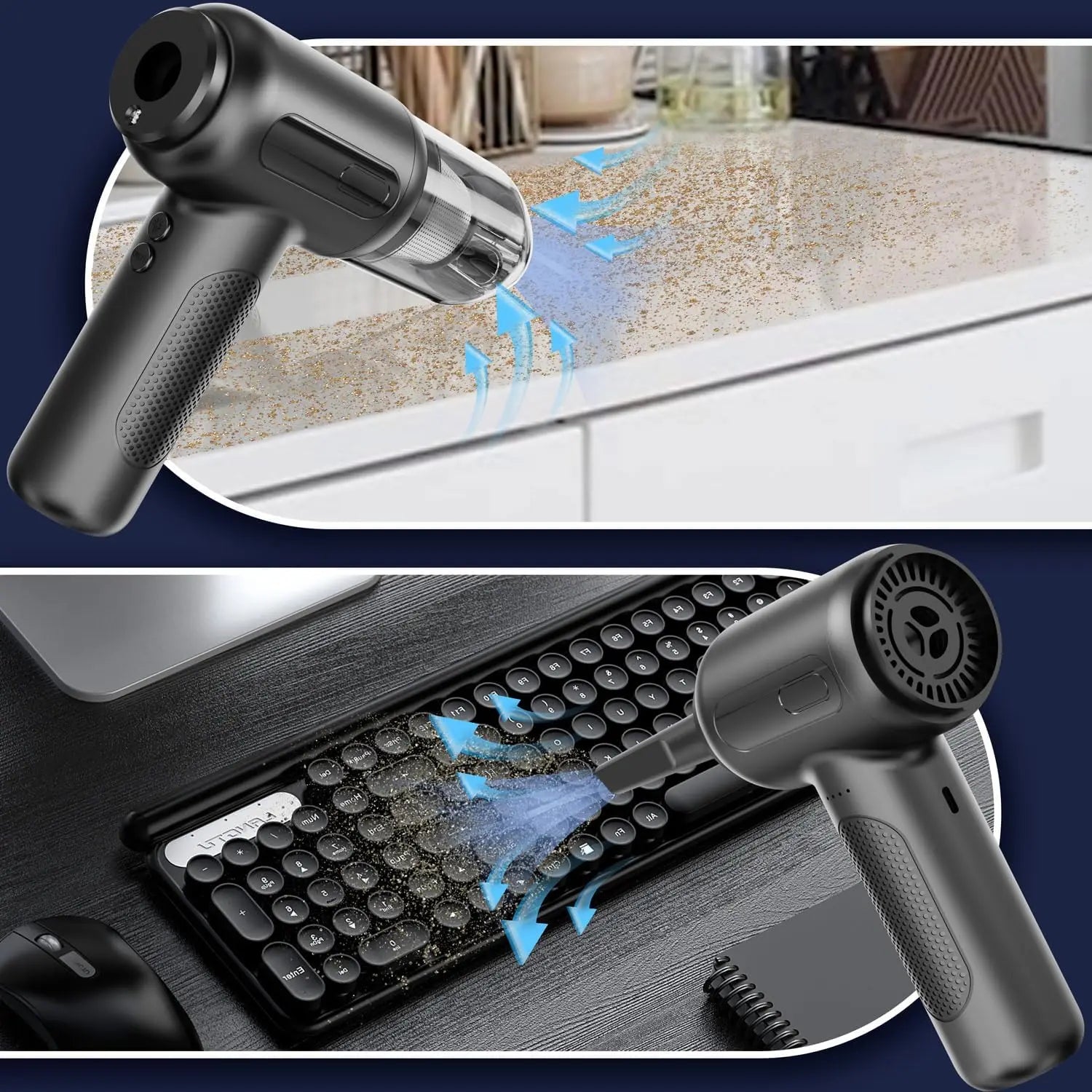 Air Duster - High-Power Suction, 6000mAh Dual-Purpose, Mini Handheld, Multi-Functional, One-Click Dusting, with Crevice Tool, Du