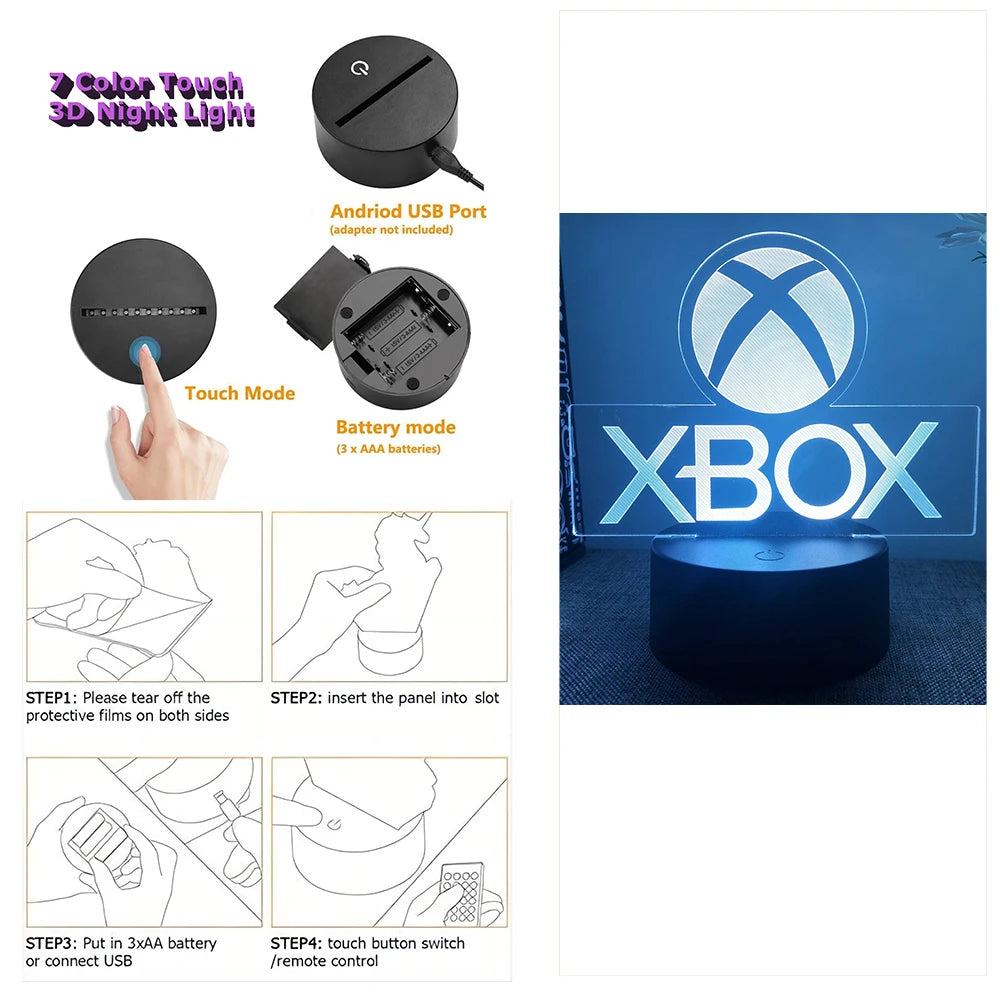 Neon Gamer 3D LED Night Light for Gaming Room - Smarsty