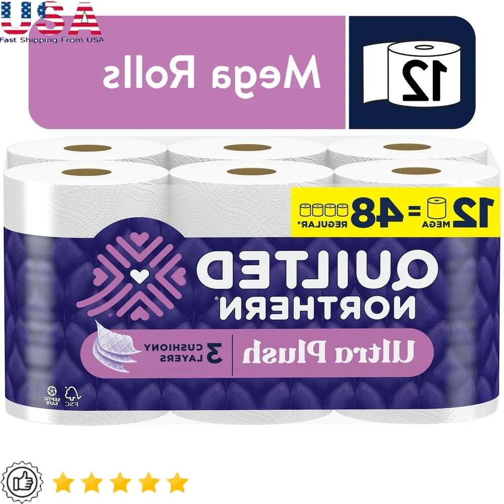 Ultra Plush 3-Ply Toilet Paper Bulk Pack 12 Mega Rolls Soft Absorbent Lint Free 255 Sheets Per Roll Septic Safe Premium Comfort