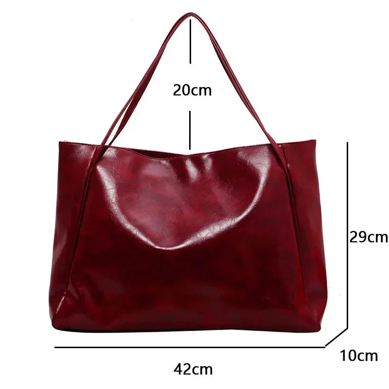 Women PU Leather Tote Bag Large Capacity Shoulder Crossbody - Smarsty