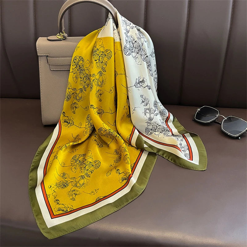 Luxury Silk Skinny Scarf with Cat Print for Women - Smarsty