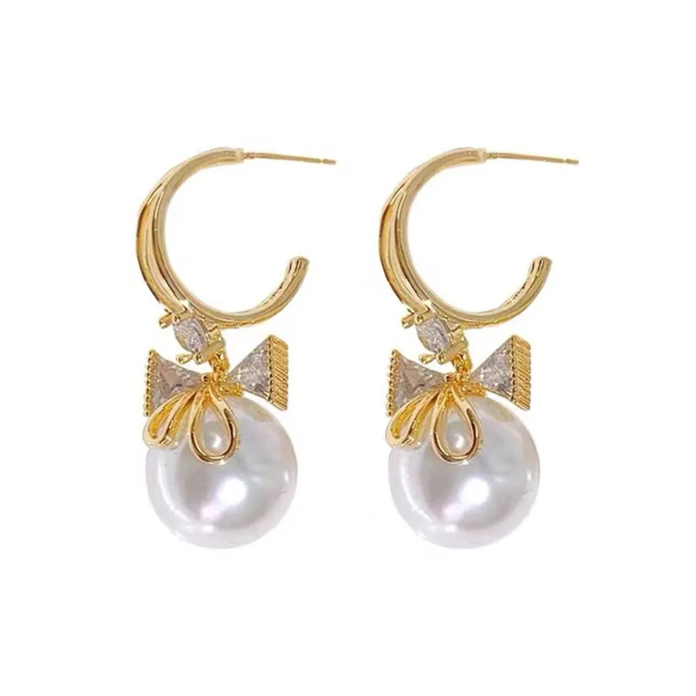 Pearl Long Earrings With Rhinestones For Wedding Fashion - Smarsty