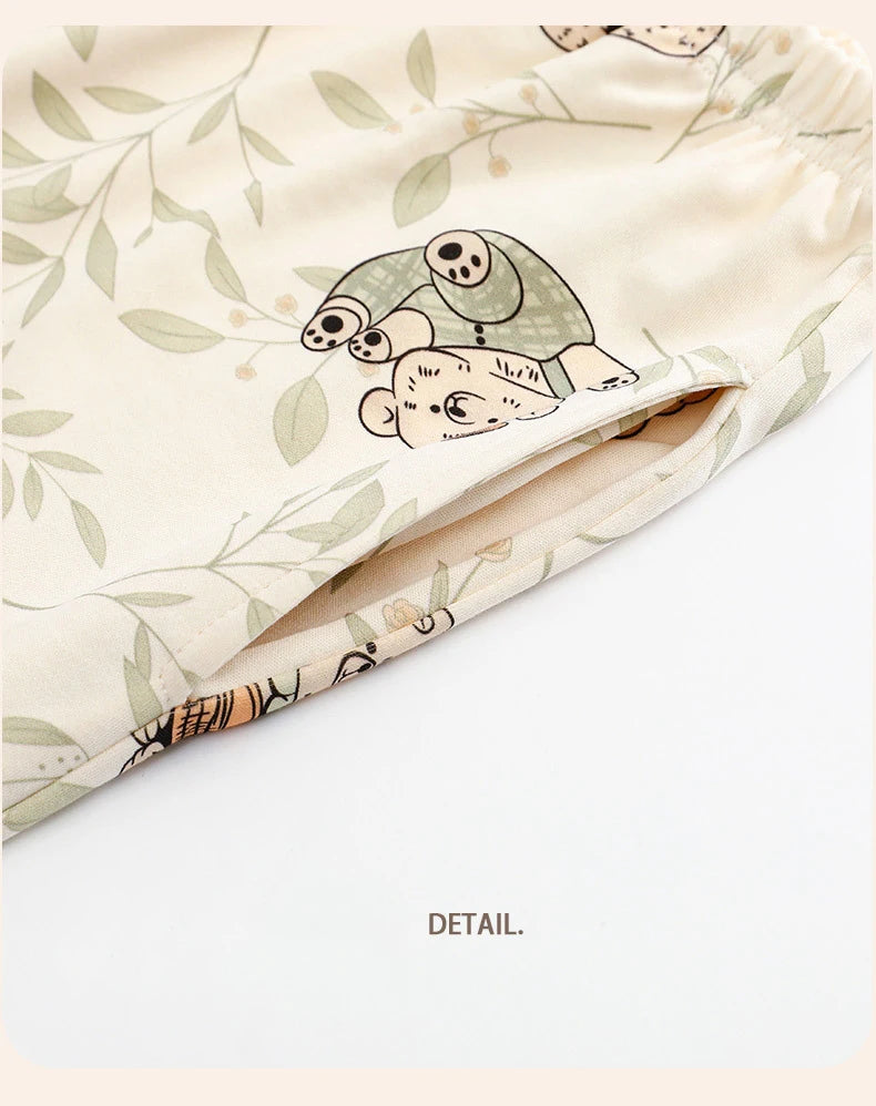 Pigma For Women Cotton Pajama Sleepwear Big Size Pajamas Nightwear Summer Women's Short Sleeved Long Pants Cardigan Pajama Set - Smarsty
