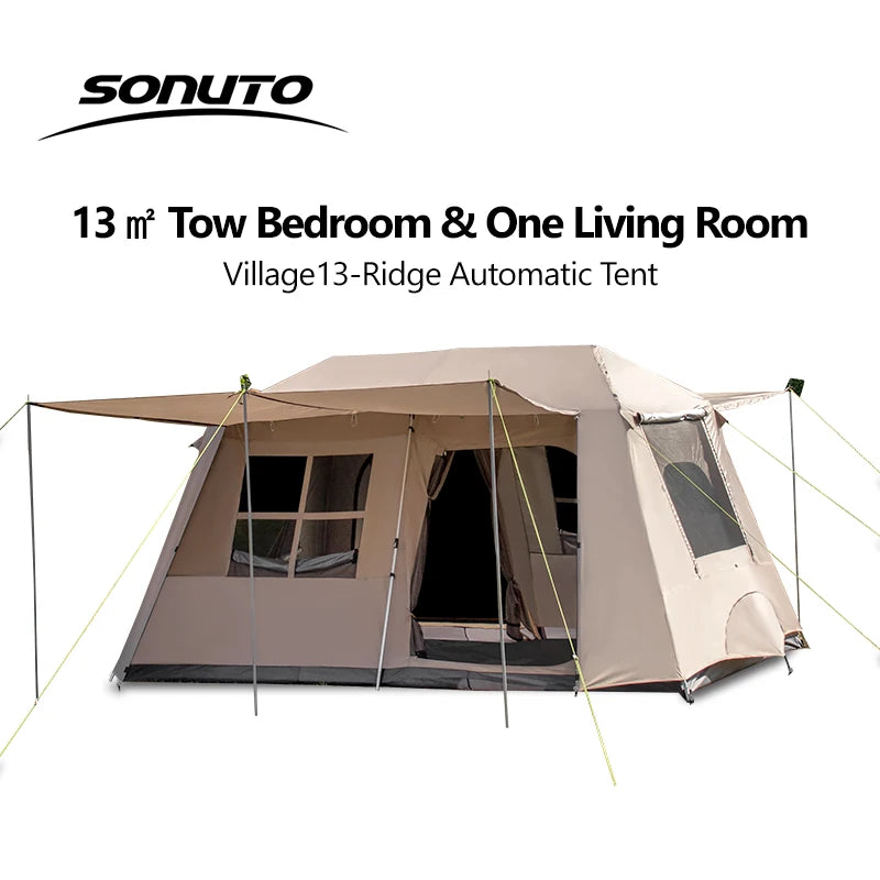 Sonuto Automatic Large Camping Tent 3-8 Person Quick Setup Double Hall Ridge Tent with Canopy for Outdoor Family Adventures by Smarsty