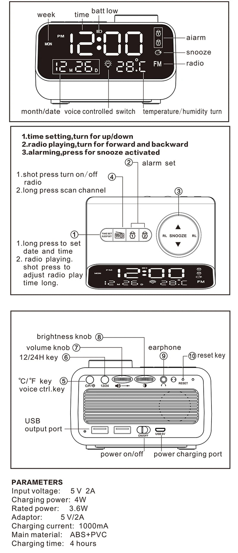 Modern FM Radio LED Alarm Clock with Temperature Display - Smarsty