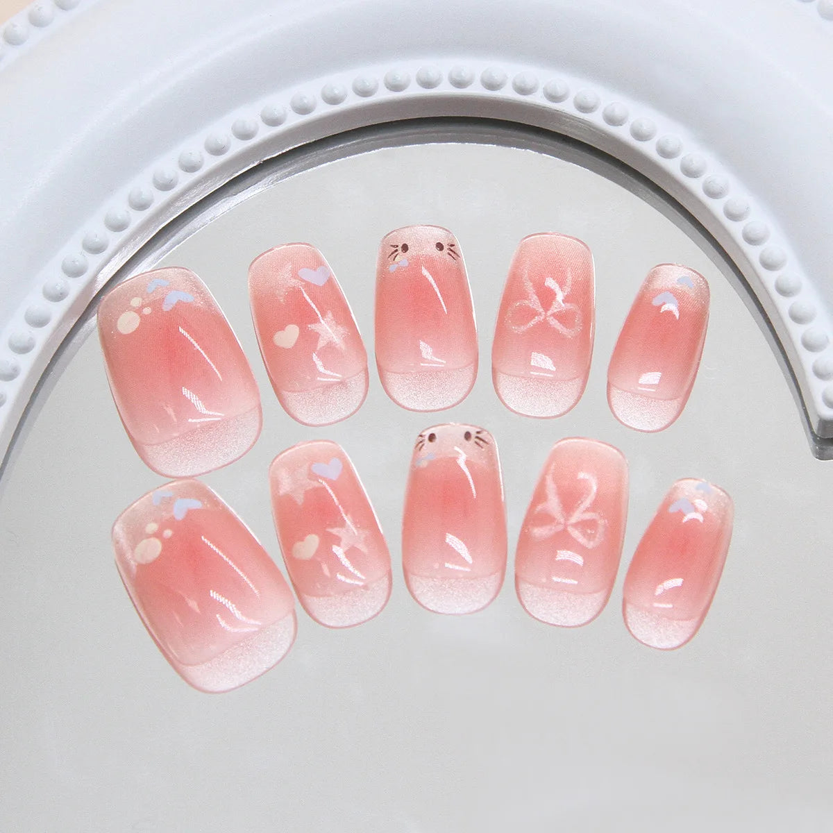 24Pcs Cute Pink Cat Eye Press On Nails Set - Smarsty