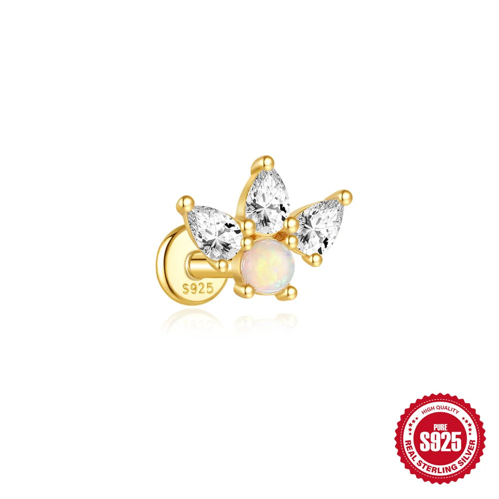 925 Silver Star Moon Zircon Stud Earrings Hypoallergenic - Smarsty