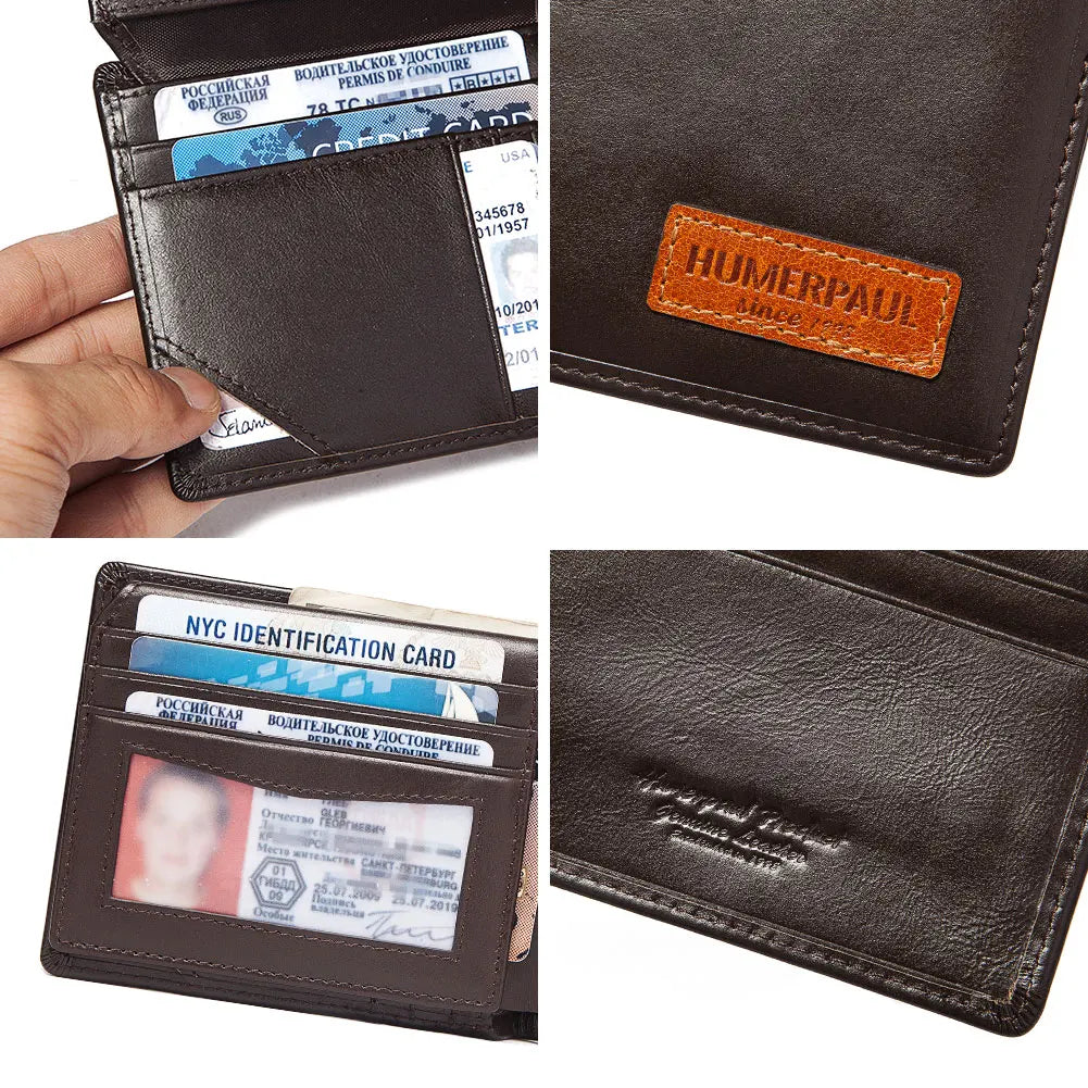HUMERPAUL Airtag Wallet For Men Real Leather RFID Trifold Card Holder Case with ID Window Slim Anti-lost Purse - Smarsty
