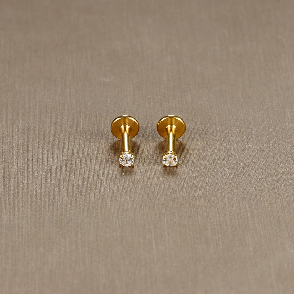 16G Surgical Steel Labret Stud Earrings Secure CZ Comfort - Smarsty