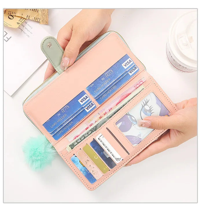 Women Long Wallet Pu Leather Card Holder Large Capacity Hasp Zipper Coin Purse Multi Card Organizer Cell Phone Wristlet Handbag