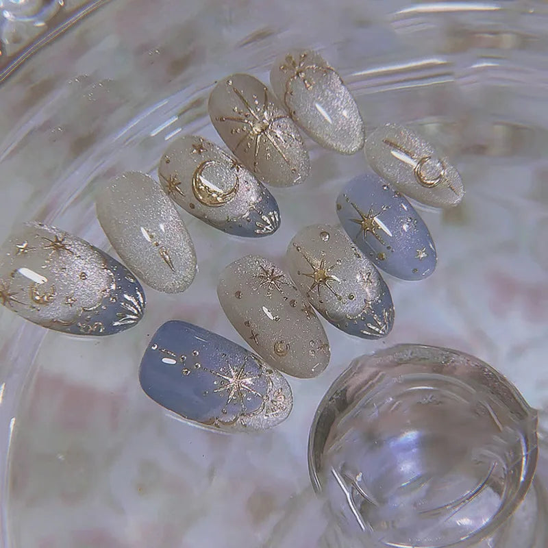 Romantic 24pcs Blue French Style Press On Nails - Smarsty