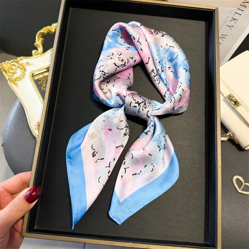 Bohemian Silk Square Scarf for Women Luxury Floral Print - Smarsty