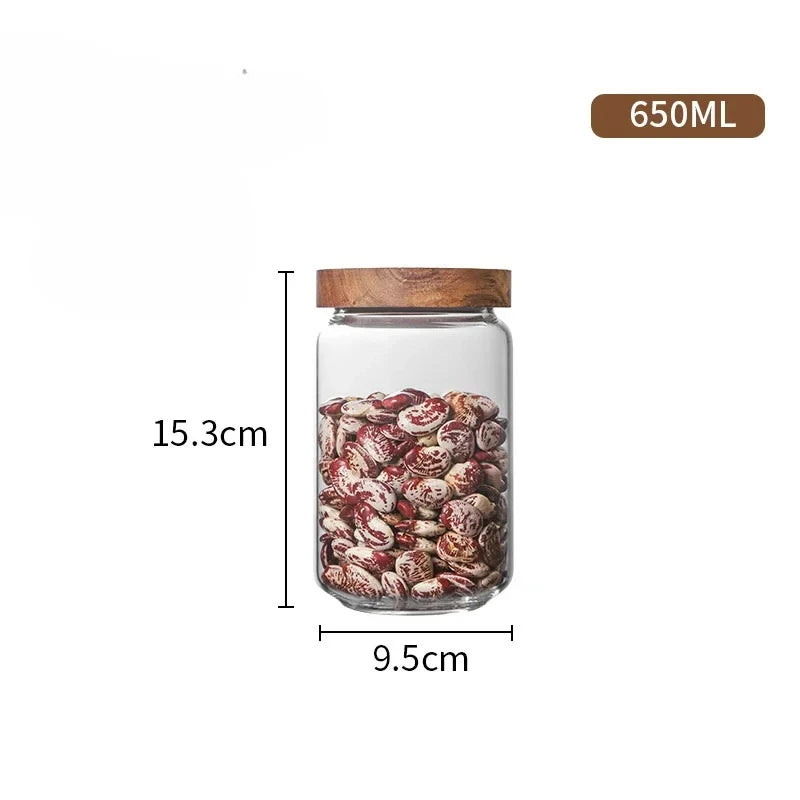 1pcs Wood Lid Orgnizer Glass Airtight Canister Kitchen Storage Bottles Jar Sealed Food Container Ginger Cereal Dispenser Set by Smarsty