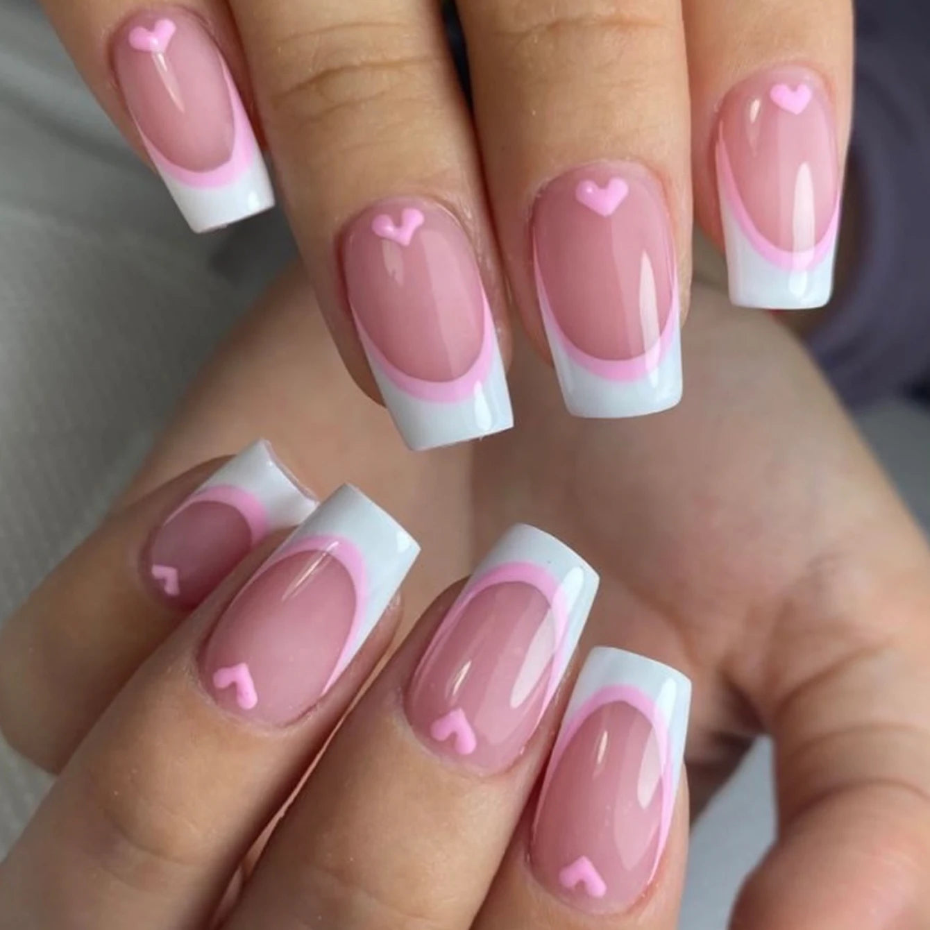 24PCS Pink French Fake Nails for Parties - Smarsty