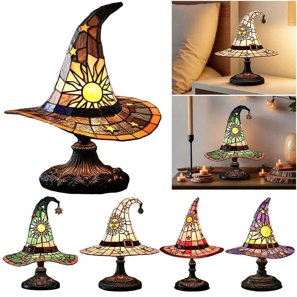 Colorful Witch Hat LED Table Lamp, Handmade Wizard Hat Shape Night Light Ornament ,Creative USB Socket Light Bedroom Decoration