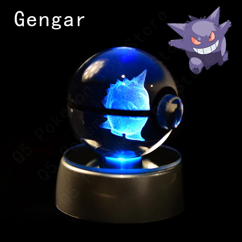 Pokemon Crystal Ball 3D Pikachu Mewtwo Mew Gengar Night Light Lamp Base Pokeball Crystal Pokemon Glass Ball Figure Birthday Gift - Smarsty
