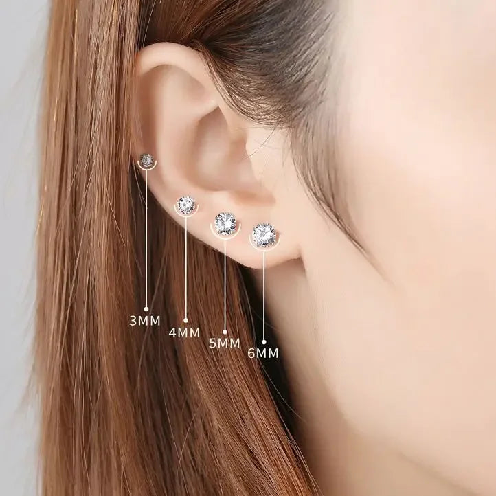 925 Sterling Silver CZ Stud Earrings Tiny Dainty Gift - Smarsty