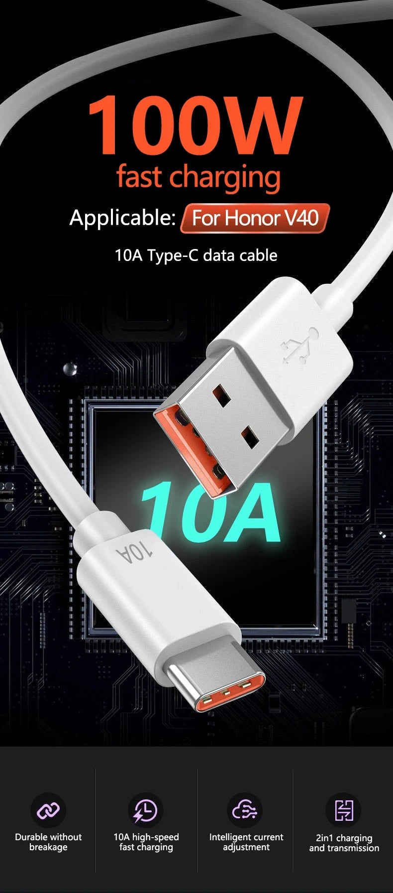 NNBILI 10A USB C Quick Charging Cable 120W Fast Charge - Smarsty