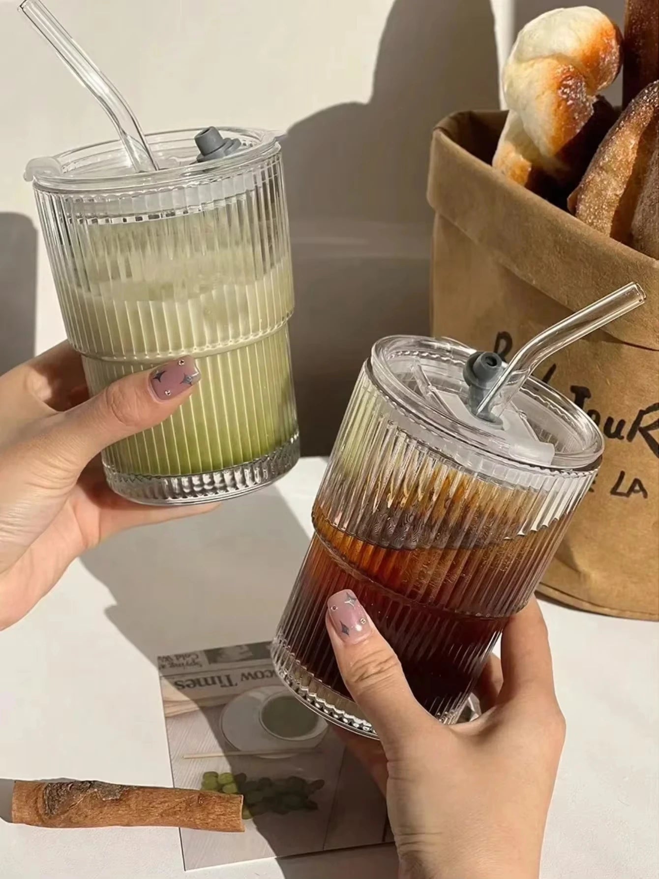 450ml Transparent Glass Cup With Lid and Straw - Smarsty