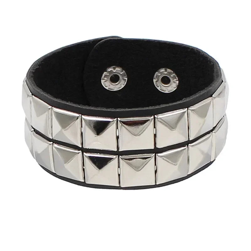 Punk Leather Bracelet with Metal Rivets for Men and Women - Smarsty