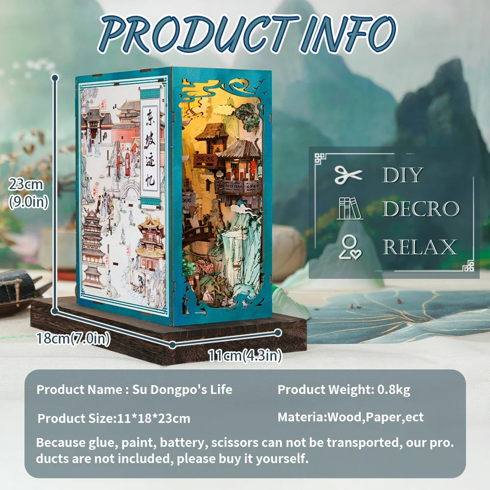 CUTEBEE Antiquity Book Nook Chinese Style Doll House Kit with Touch Light Dust Cover 3D Puzzle Toy Gift Ideas Su Dongpo's Life by Smarsty
