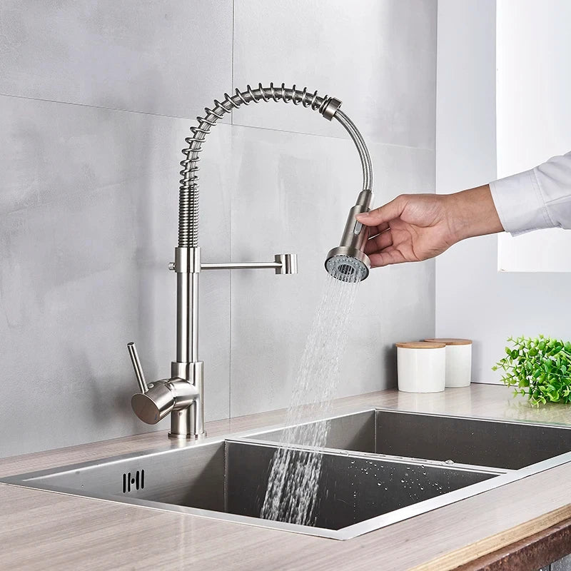 Brushed Nickel Kitchen Faucet with 360 Degree Rotation - Smarsty