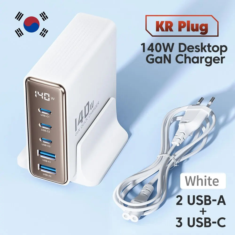 GaN USB Charger Desktop 100W 5in1 With LED Display Pro - Smarsty