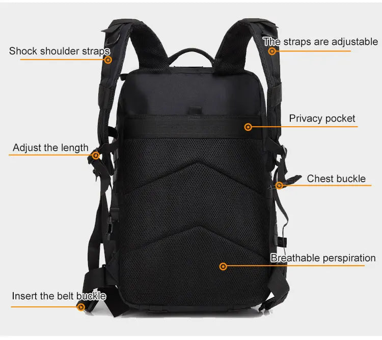 50L Tactical Backpack Men's Travel Large Capacity Rucksacks Men Waterproof Outdoor Sports Multi-functional Bags - Smarsty