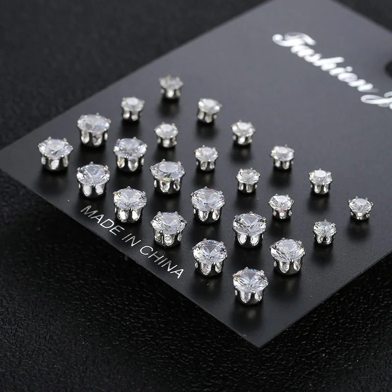 Maximum 36 Pairs Shiny Zircon Stud Earrings Set - Smarsty