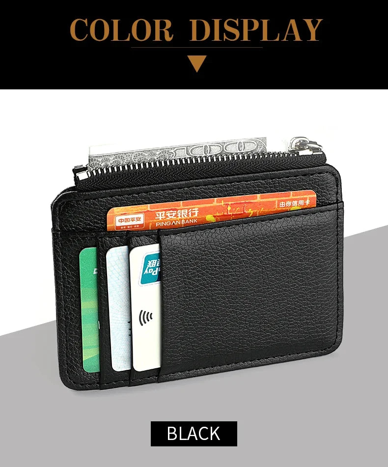 Mini Credit Card Wallet Id Card Holder Men's Small Wallet Thin Sleeve Zipper Short Coin Wallet