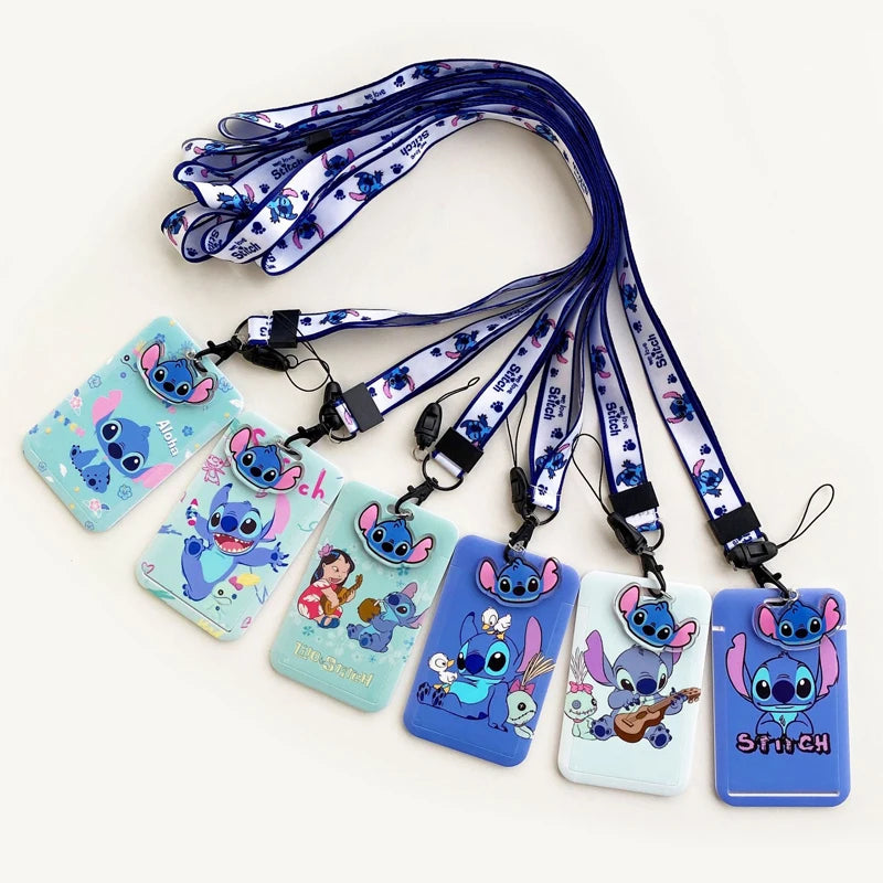 Disney Stitch ID Badge Holder Lanyards Pendant Lovely Girls Lilo Door Card Holders Neck Strap Keychain Women Credential Gift - Smarsty