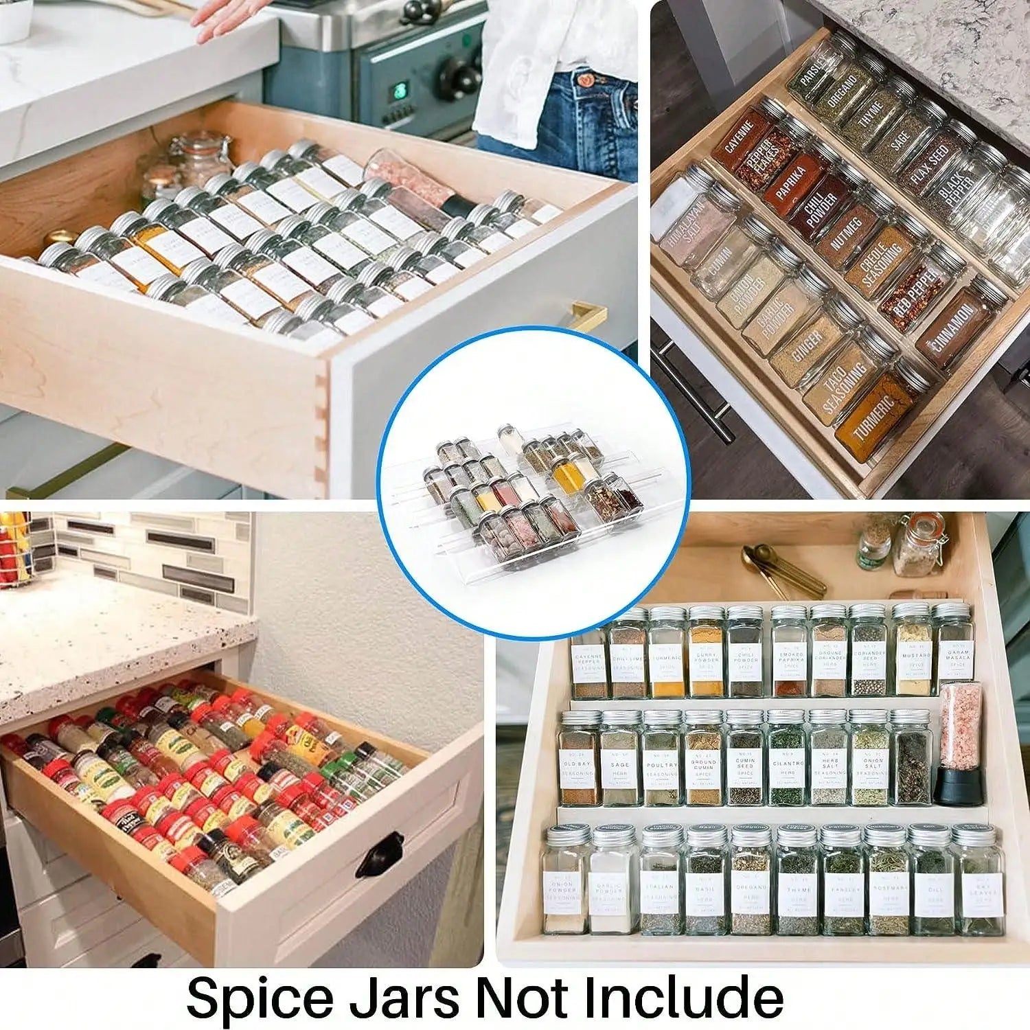 4/2 Layer Spice Drawer Organizer Adjustable Acrylic Spice Jars Rack Tray Expandable Seasoning Organizer Cabinet Kitchen Shelves by Smarsty
