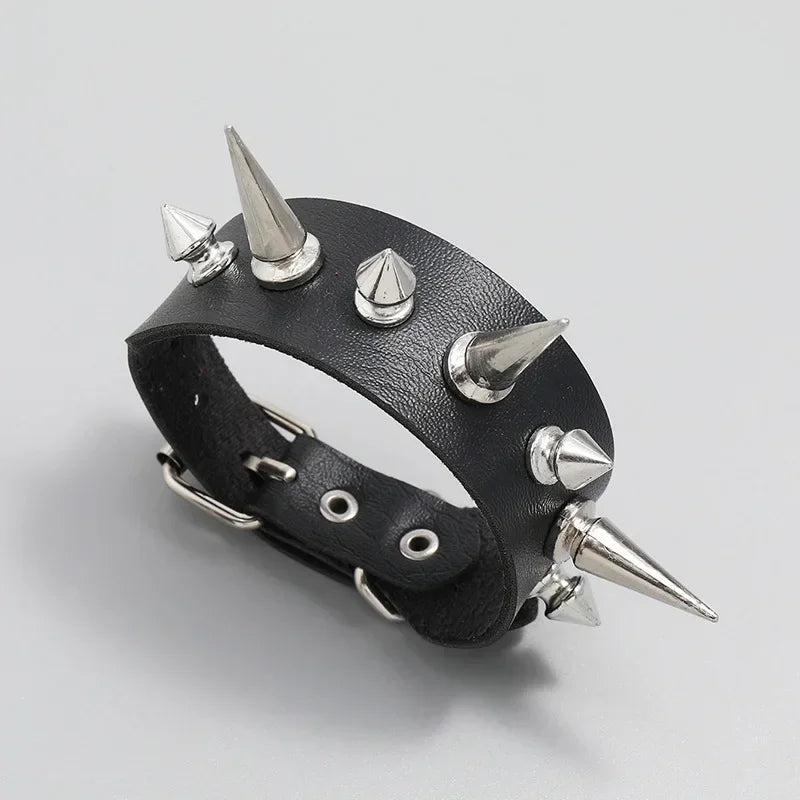 Unisex PU Leather Punk Bracelet with Spikes and Skull - Smarsty