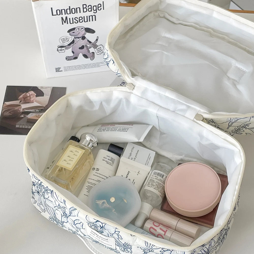Wholesale Vintage Flower Women Cosmetic Bag Portable Zipper Makeup Travel Organizer Female Handbag Toiletry Quilting Pouch - Smarsty