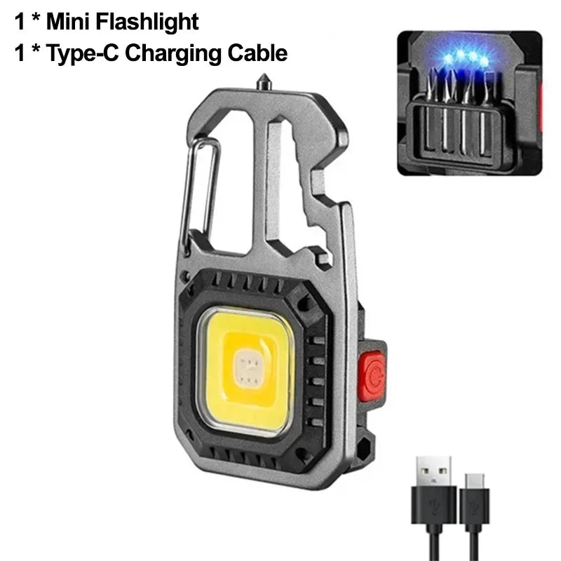 COB Keychain Work Light with Battery Display 8Mode Rechargeable High Lumens Portable LED Light for Camping Hiking Running by Smarsty