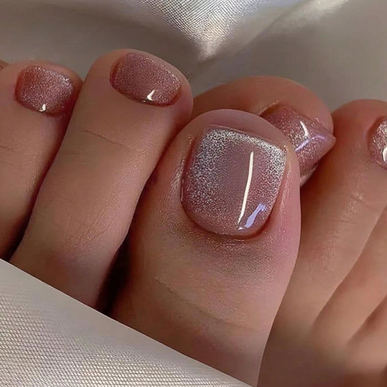 24pcs Glossy Nude Press On Toe Nails With French Edge - Smarsty