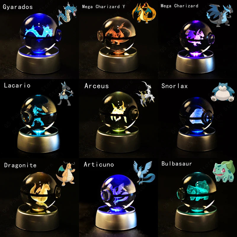 Pokemon Crystal Ball 3D Pikachu Mewtwo Mew Gengar Night Light Lamp Base Pokeball Crystal Pokemon Glass Ball Figure Birthday Gift - Smarsty