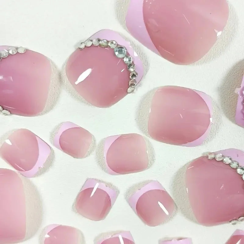French False Toenails with Heart Rhinestone Design - Smarsty