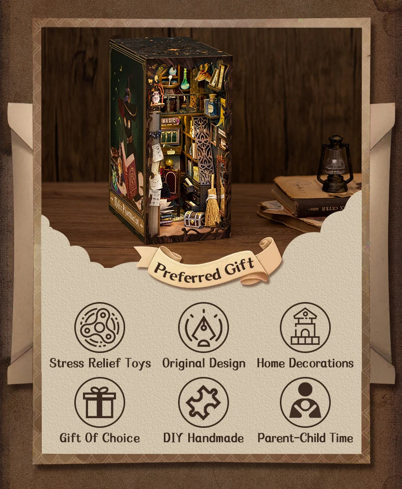 CUTEBEE DIY Book Nook Kit Miniature Doll House Home Touch Light Dust Cover Model Building Toys Gifts Magic Pharmacist by Smarsty