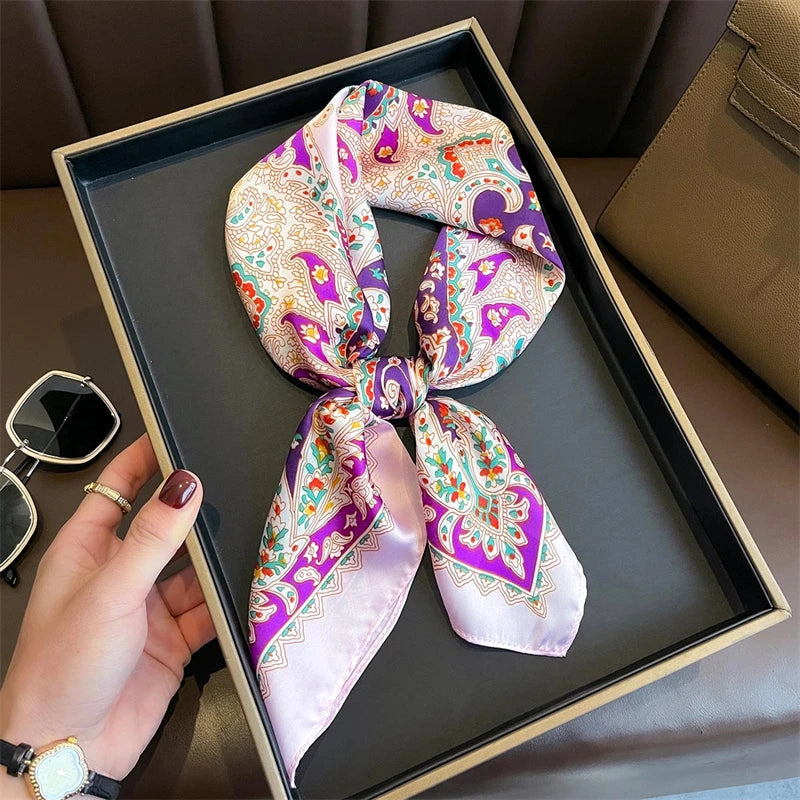 Bohemian Silk Square Scarf for Women Luxury Floral Print - Smarsty