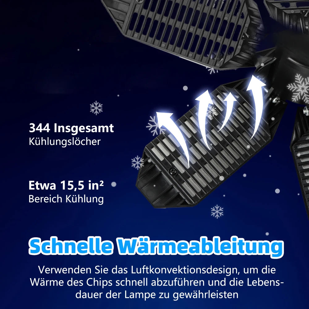 200W Powerful Garage Light LED Foldable LED Bulbs E27 Adjustable Multi Panel Ceiling Lamp For Workshop Warehouse Lighting