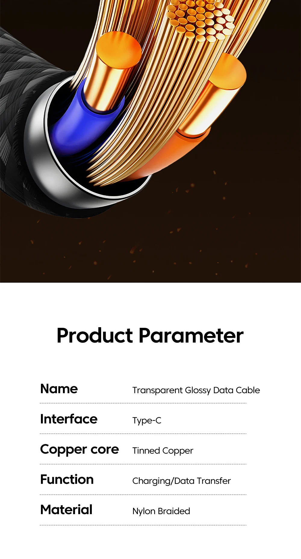 NNBILI USB C Quick Charging Cable 240W Nylon Braided Transparent Type C High-speed Charger Wire for Samsung Huawei Mi Data Line - Smarsty